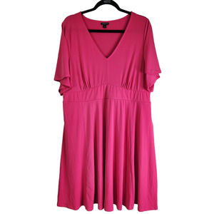 Torrid Womens Midi Skater Dress Plus Size 2X Solid Dark Pink Flutter Sleeves